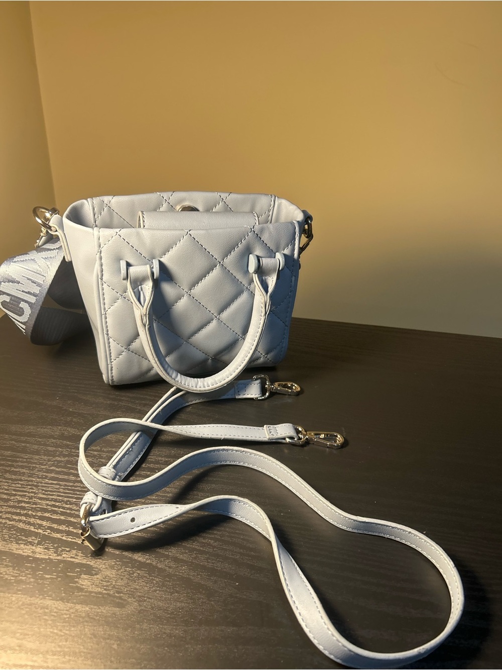 Quilted Mini Tote Bag in Light Blue - Women's Crossbody & Handheld